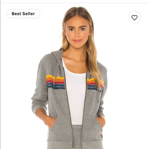 Aviator Nation Tops - Aviator Nation Gray Zip Hoodie with Multicolor Stripe Accents